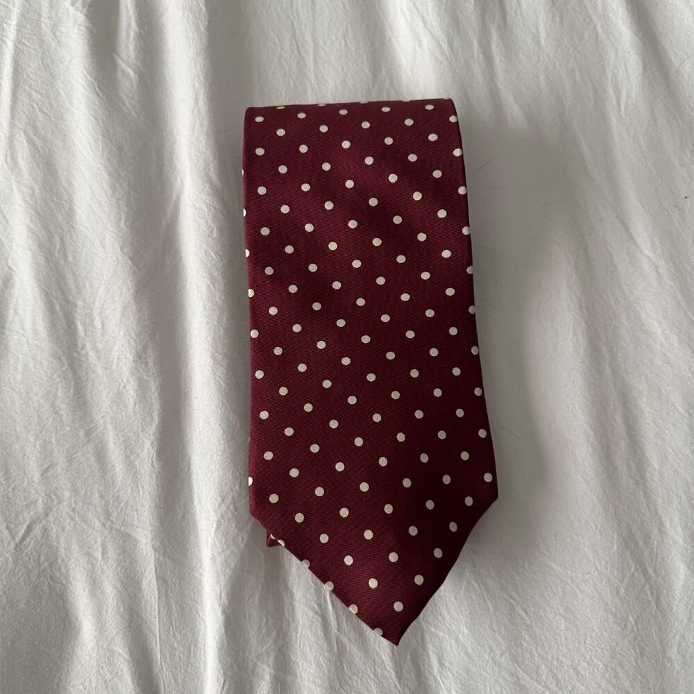 Christian Dior Monsieur Polka Dot Silk Scarf Made In USA Burgundy White Color